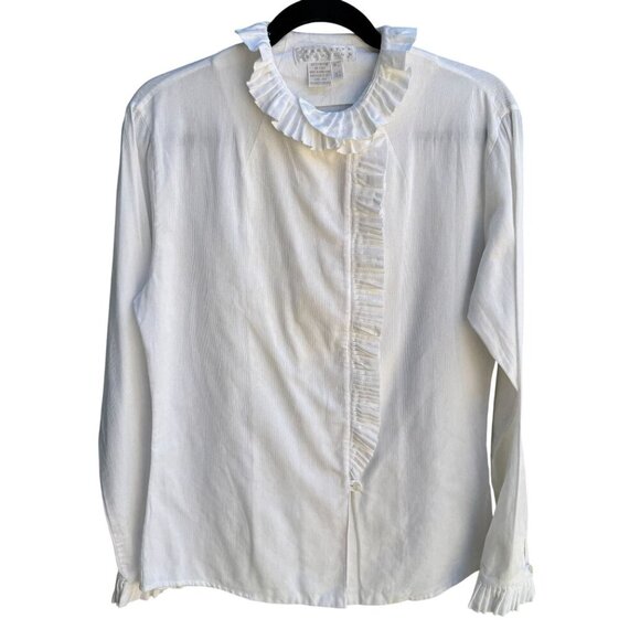 Charlotte Neuville Womens Edwardian White Ruffle Collar Hem Button-Up Blouse 8 - Picture 1 of 8